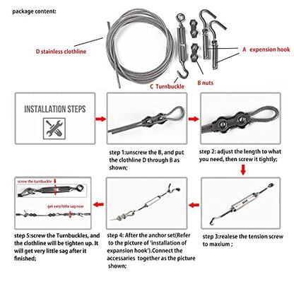 DEWEL 32FT Stainless Steel Clothes Lines for Hanging Clothes Outside - size: 32ft