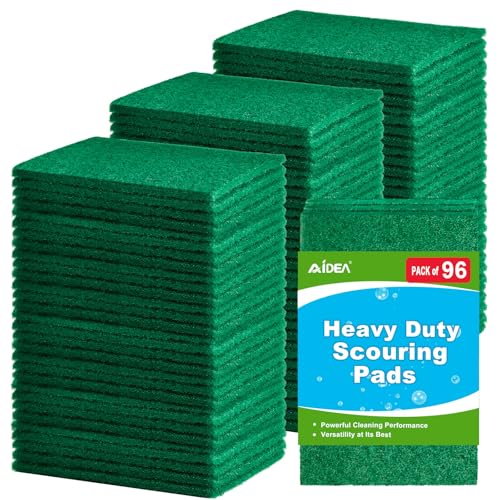 AIDEA Heavy Duty Scouring Pads, Dish Scrubber Pads for Household and Kitchen, Multipurpose Scour Pads for Cleaning, 96 Pack, 5.5in*3.5in - color: Green, size: 96PK