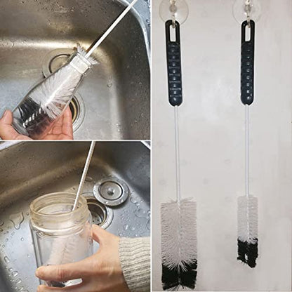 Bottle Brushes Thin Long Handle X 2, Soft Nylon Slim Wire Set