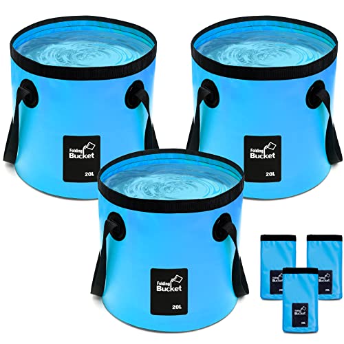Tessco for You 3 Pcs 5 Gallon Collapsible Bucket with Handle - color: Blue
