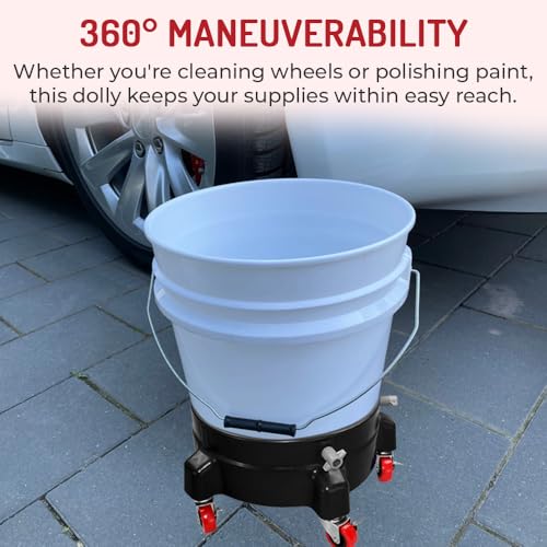 Heavy Duty Car Wash Bucket Dolly with 360° Swivel Casters | Fits 3.5–7 Gallon Buckets | 300 lb Capacity | Soap Holder | Rolling Pail Stand for Auto Detailing |Blue - color: Blue