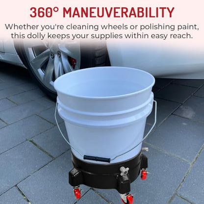 Heavy Duty Car Wash Bucket Dolly with 360° Swivel Casters | Fits 3.5–7 Gallon Buckets | 300 lb Capacity | Soap Holder | Rolling Pail Stand for Auto Detailing |Blue - color: Blue