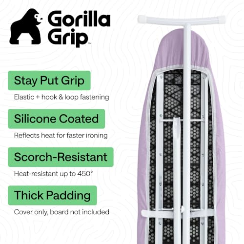 GORILLA GRIP Padded Ironing Board Cover, 15x54 Light Purple - color: Light Purple, size: 15" X 54"