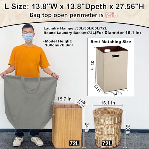 Canvas Laundry Bag with Handles & Square Base, Gray, 13.8"Wx13.8"Dx27.6"H - color: Gray | Square Base, size: 13.8"Wx13.8"Depthx27.6"H