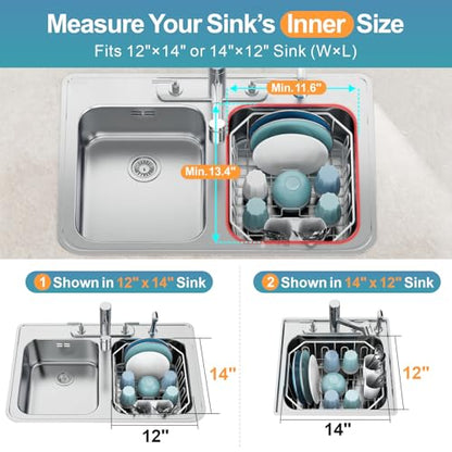 GSlife Small in Sink Dish Drying Rack - Stainless Steel for RV Kitchen - color: White, size: Small - 13.4" x 11.6" x 5.3"