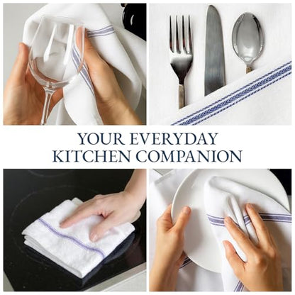 LANE LINEN Kitchen Hand Towels 100% Cotton Absorbent Lint-Free 12 Pack - color: 02: Blue Stripe, size: 12 Pack