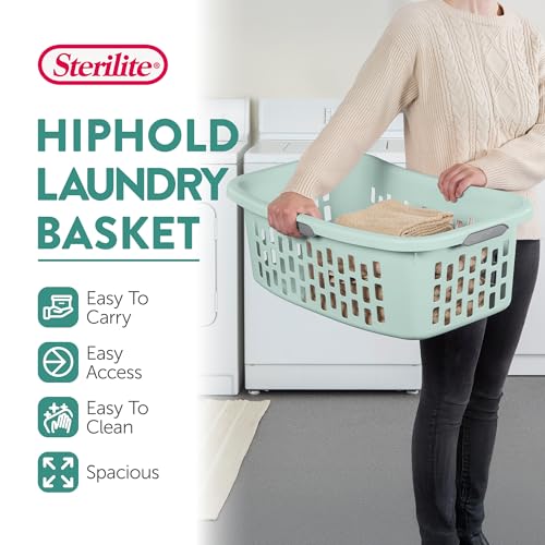 Sterilite HipHold Laundry Basket, Plastic Rectangle Clothes Hamper, 6 Pack - color: Mint, size: 1.5 Bushel (6 Pack)
