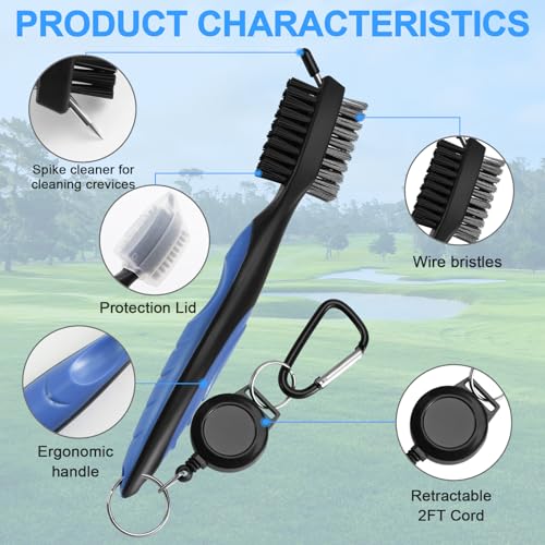 2 Pack Golf Club Brush, Professional Golf Club Cleaner with Retractable Zip-line and Golf Club Cleaner Brush, Handle Comfortable Grip Golf Grooves Cleaner for Easily Attaches to Golf Bag