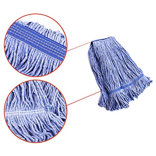 String Mop Heads Replacement Heavy Duty Commercial Grade Blue Cotton Looped End Wet Industrial Cleaning Mop Head Refills (4, Medium) - color: 4 Pieces Pack, size: Medium (Pack of 4)