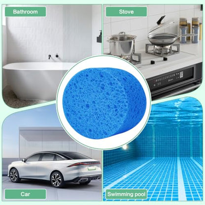 3-Pack Large Sponge, Kitchen Sponges, Handy Sponges, Cellulose Sponges, Dish Washing Sponge, Natural Sponge, Car Washing Sponge, Eco Friendly Sponge (Round, 4" X 4" X 2"), Blue - color: B-blue