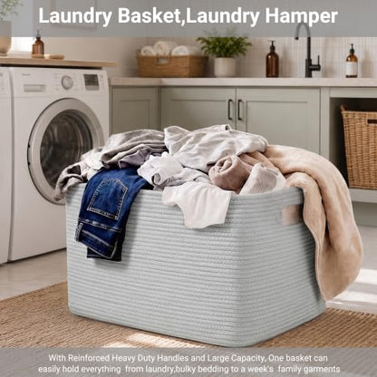 Large Laundry Basket/Hamper, 22"x17"x12", Light Grey Basket - color: Light Grey, size: 75L