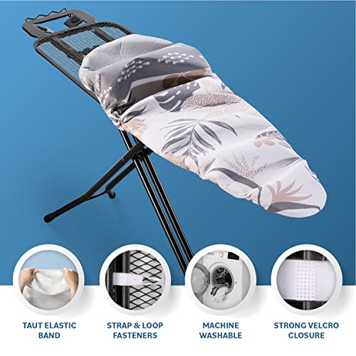 Bartnelli Ironing Board Cover and Pad, Made in Europe with New Patent Technology | 54x15 Iron Board Replacement Cover Featuring Park & Turbo Zone, Scorch Resistant 100% Cotton Thick Layered Top - color: Beige Leaves