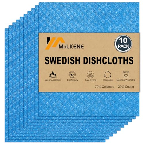 MoLKENE Swedish Dishcloths for Kitchen, 10 Pack Reusable Paper Towels, Blue - color: 10 Pack Blue, size: 10 Pack