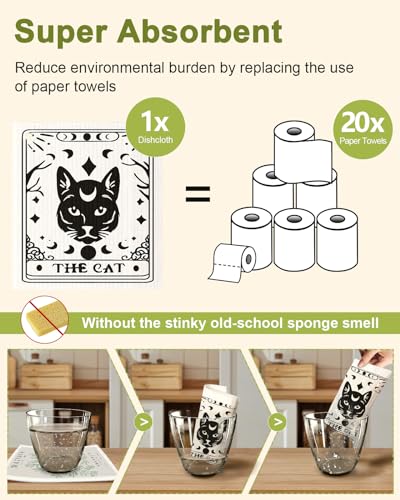 Miss Adola 8 Pack Reusable Kitchen Dishcloths - Absorbent, Fast Drying, Washable Swedish Towels with Cute Black Skull Design - color: White Skull
