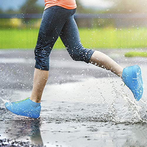 Shiwely Silicone Waterproof Shoe Covers, Upgrade Reusable Overshoes with Zipper, Resistant Rain Boots Non-Slip Washable Protection for Women, Men (L (Women 7.5-10.5, Men 6.5-9), Blue) - color: Blue, size: L (Women 7.5-10.5, Men 6.5-9)
