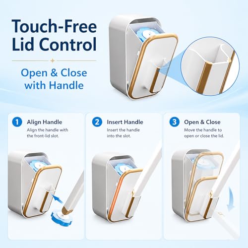 Disposable Toilet Brush and Holder Set with 48 Refill Heads, Hygienic Disposable Brush Head, Wall Mountable Space Saver, No-Touch Handle Operation for Bathroom Cleaner