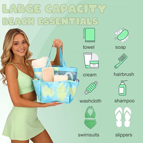 Mesh Shower Caddy Portable - 9 Pockets, Shower Bag for Dorm Room Camping - color: gradient green