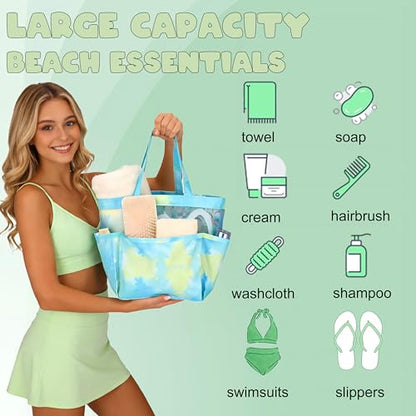 Mesh Shower Caddy Portable - 9 Pockets, Shower Bag for Dorm Room Camping - color: gradient green