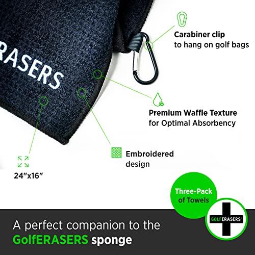 Premium Microfiber Golf Towel with Clip for Golf Bag, 3 Pack, Waffle-Knit Pattern, Helps Keep Golfers’ Hands Dry While Playing, Pairs Perfectly Sponges, 24"x16" - color: 3 Pack Black