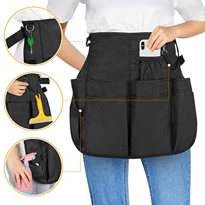 LoDrid Professional Cleaning Apron with 9 Pockets and Waist Belt, Black - color: Black