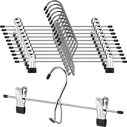 12 Pcs College Dorm Room Supplies Decor Skirt Pants Hangers with Clips Heavy Duty Clip Space Saving Stackable Add on Metal Organization and Storage for Jeans Towels Skirt Trousers Ties Socks