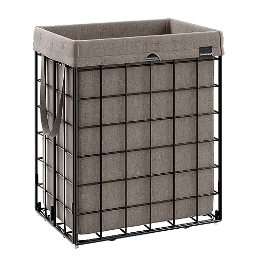 SONGMICS Laundry Hamper, Collapsible, 23.8 Gal. (90L) - color: Black + Camel Brown, size: 90 L