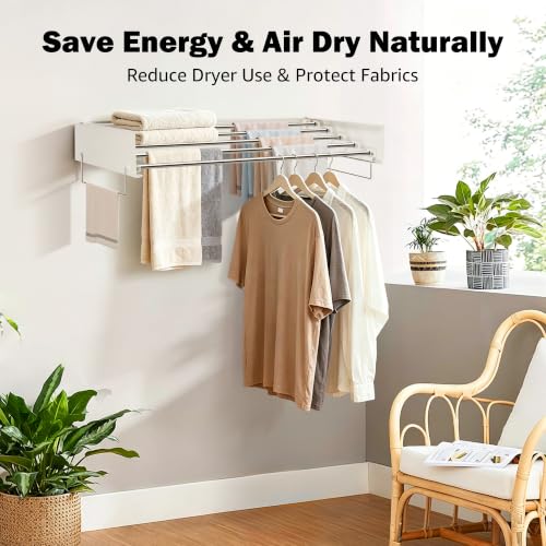 Wall Mount Drying Rack 32", 65LBS Retractable Clothes Rack, White - color: White