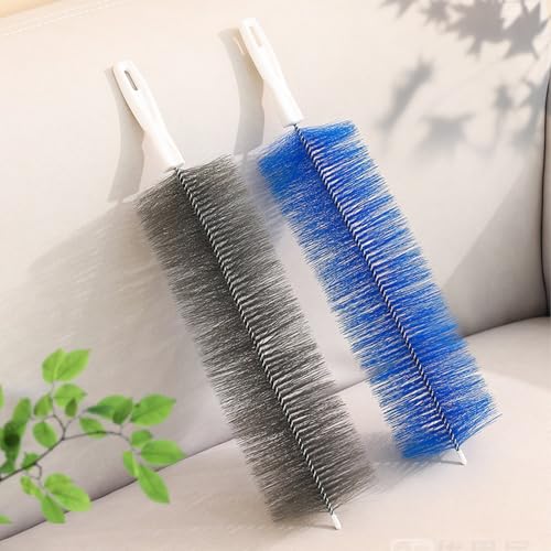 2 Pcs Cobweb Duster, Bendable Fan Cleaner Brushes Set Reusable, Plastic Microfiber Duster for Air Conditioning Shutters,Ceiling Fan, Blades, Curtains,Air Vents(Blue，Gray)
