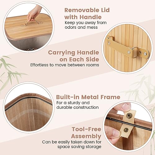 Giantex Bamboo Laundry Hamper with Lid Removable Liner & Handles - color: Natural