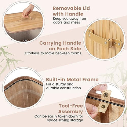 Giantex Bamboo Laundry Hamper with Lid Removable Liner & Handles - color: Natural