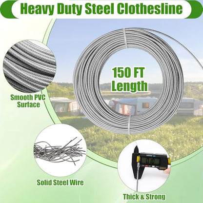 Outdoor Clothesline Kit, Clothes Line Pulley Kit for Outside