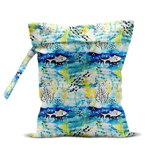 Wet Bag for Swimsuit, Beach Travel Essentials Wet Dry Bag, for Sunscreen Toiletry Dirty Clothes Yoga Gym Diaper, Friends Summer Beach Vacation Gifts. fish seaweed - color: Fish Seaweed