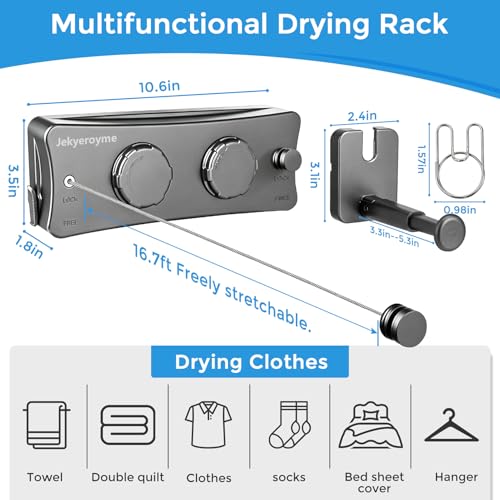 Retractable Clothesline, 16.7 Ft Heavy-Duty 44 lb Laundry Line, Grey - color: Gray, size: New Double Line