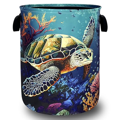Sea Turtle Laundry Basket Oxford Cloth Foldable Hamper 18.9x16.5 Inch - color: Ocean Animal Colorful Sea Turtle