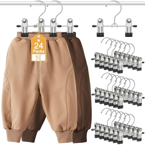 24 Pack Baby Hangers with Clips, 360°Rotatable Toddler Kids Pants Hangers - color: Black, size: 24