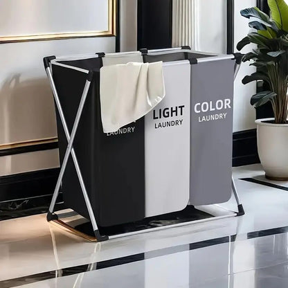 Laundry Basket Sorter, 3-Section Laundry Basket Organizer, Foldable Hamper/Sorter with Waterproof Oxford Bags and Aluminum Frame, Laundry Hamper suitable for laundry rooms (25.79x15.55x23.62 in)