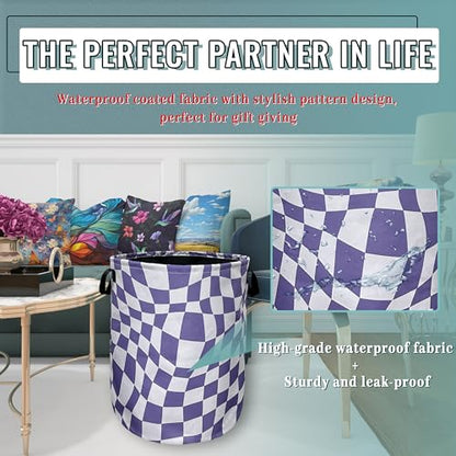 Purple Checkerboard Laundry Basket Oxford Cloth Hamper 18.9"x16.5" - color: Elegant Purple Checkerboard Pattern