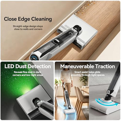 Dual-Chamber Wet Dry Vacuum Cleaner, 20,000Pa Suction, 392°F Steam Cleaning, Wet Dry Vacuum Mop with Smart App Control, Self-Cleaning & 40min Runtime, Ideal for Home & Pet Hair Cleaning, White
