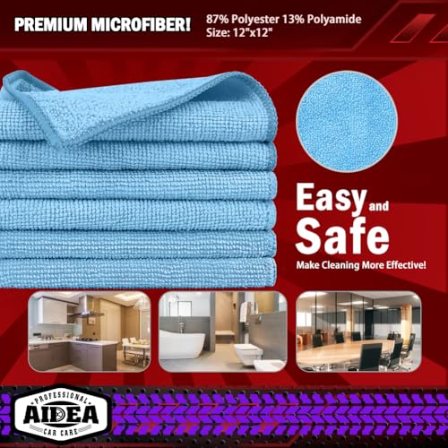AIDEA Microfiber Cleaning Cloth Blue 10PK, Cleaning Rags 12×12" - color: Blue, size: 10PK