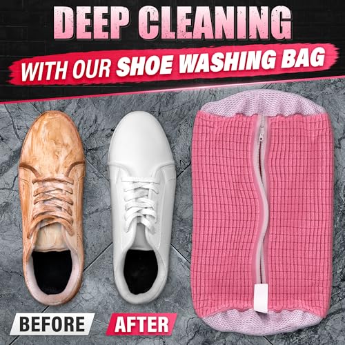 2 Pcs Reusable Shoe Washing Machine Bag, XXL with Zipper, Pink - color: Pink