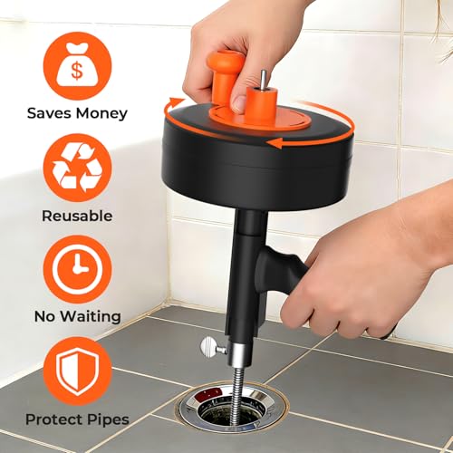 25FT Plumbing Drain Auger Snake, Multi-use Drain Cleaner & Pipe Hair Removal Tool, Drill Powered & Manual Type with Drill Adapter and Gloves for Sink, Shower Drain, Bathtub, Kitchen Sink