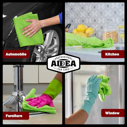 AIDEA Microfiber Cleaning Cloth, 10PK, Microfiber Towels for Cars, 12"×12" - color: Green, size: 10PK