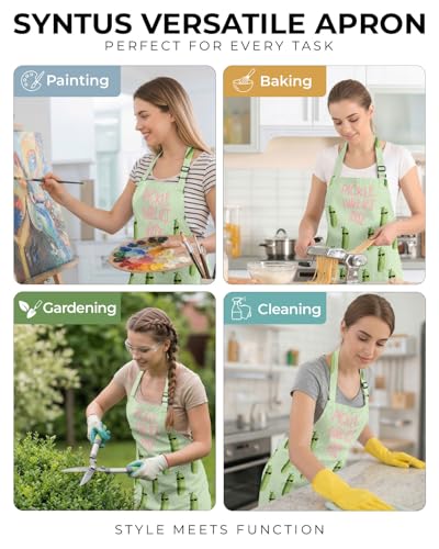 Women Apron, Cute Kitchen Aprons for Women, Girls - color: Light Green Humorous Pickle