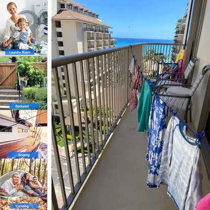 Retractable Clothesline with 12 Clips for Travel, Indoor & Outdoor Use（Blue） - color: Blue