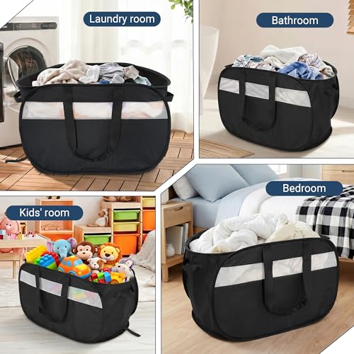 100L Collapsible Laundry Baskets, Foldable Dual Handle Laundry Hamper Black - color: 100L Black