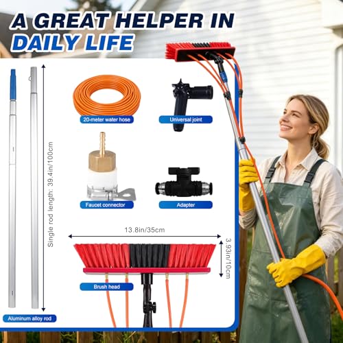 35FT Water Fed Pole Kit Adjustable Solar Panel Cleaning Kit Cleaner Tool for Window Glass Roof Outdoor Glass Brush Window Washing Equipment