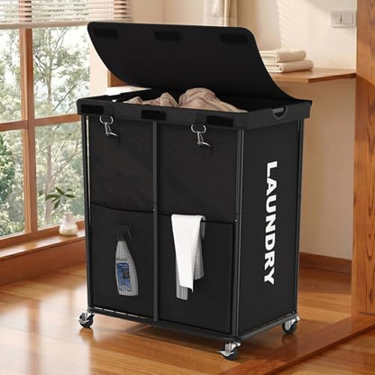 Laundry Hamper with Wheels and Lid, 225L Large Rolling Laundry Basket Black - color: Black, size: 225L