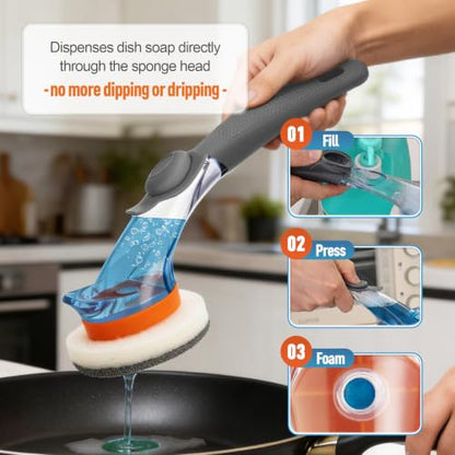 CLEANHOME Dish Wand with Soap Dispenser Scrubber Brush