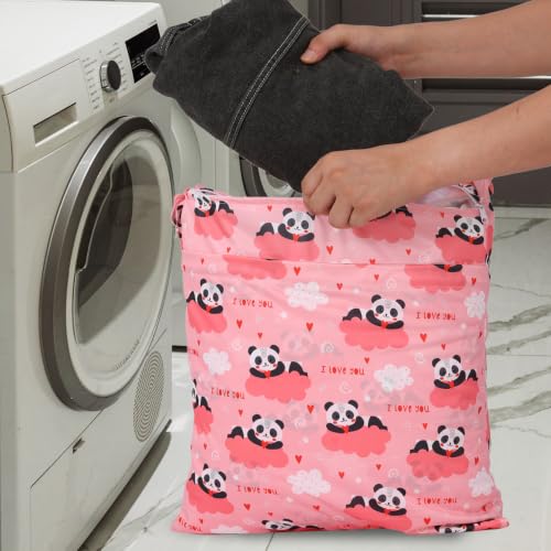 2pcs Travel Waterproof Laundry Bag, Cloth Diaper Wet Dry Bags with Handle & 2 Zipper Pockets, Reusable Washable Dirty Clothes Bag for Baby Adult Travelling Hanging, Bathing Beach Pool Daycare - color: Panda & Sloth
