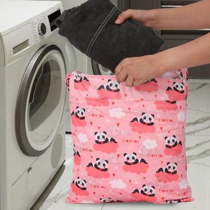 2pcs Travel Waterproof Laundry Bag, Cloth Diaper Wet Dry Bags with Handle & 2 Zipper Pockets, Reusable Washable Dirty Clothes Bag for Baby Adult Travelling Hanging, Bathing Beach Pool Daycare - color: Panda & Sloth